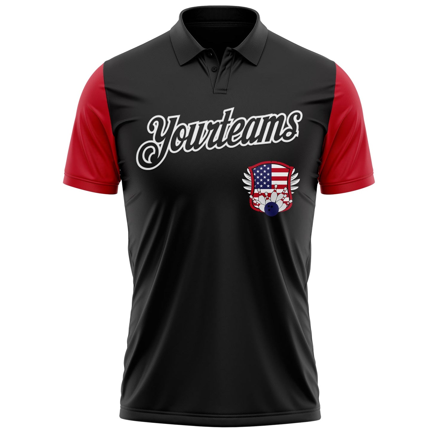 Custom Black White 3D Bowling American Flag Performance Polo Shirt Style 3