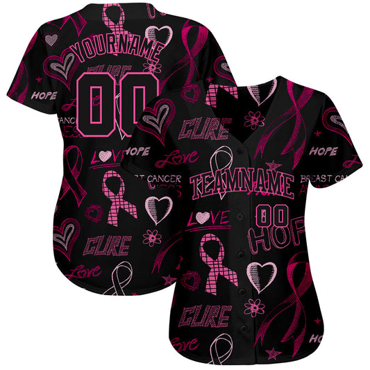 Custom 3D Pink Ribbon Breast Cancer Awareness Month Women Health Care Support Authentic Baseball Jersey New