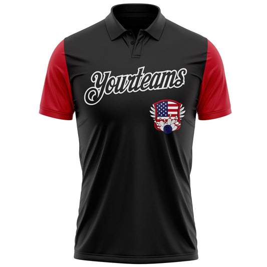Custom Black White 3D Bowling American Flag Performance Polo Shirt Style 3