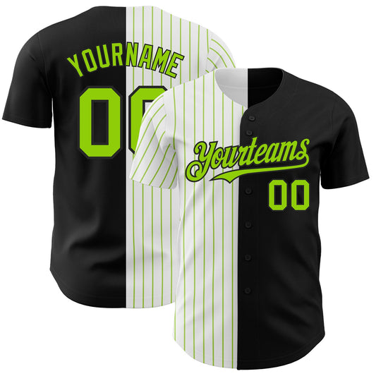 Custom Black White-Neon Green Pinstripe Authentic Split Fashion Baseball Jersey New