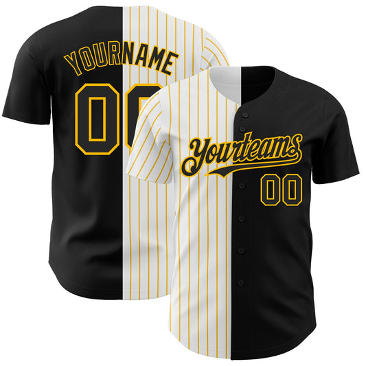 Custom Black White-Gold Pinstripe Authentic Split Fashion Baseball Jersey New